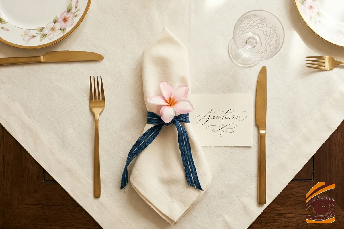 Baptême — place setting et frangipanier